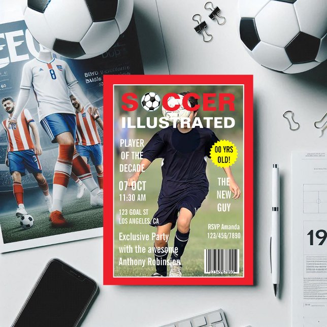 Invitation Magazine Celebrity Soccer Anniversaire Photo (Magazine Celebrity Soccer Birthday Party photo Invitation)