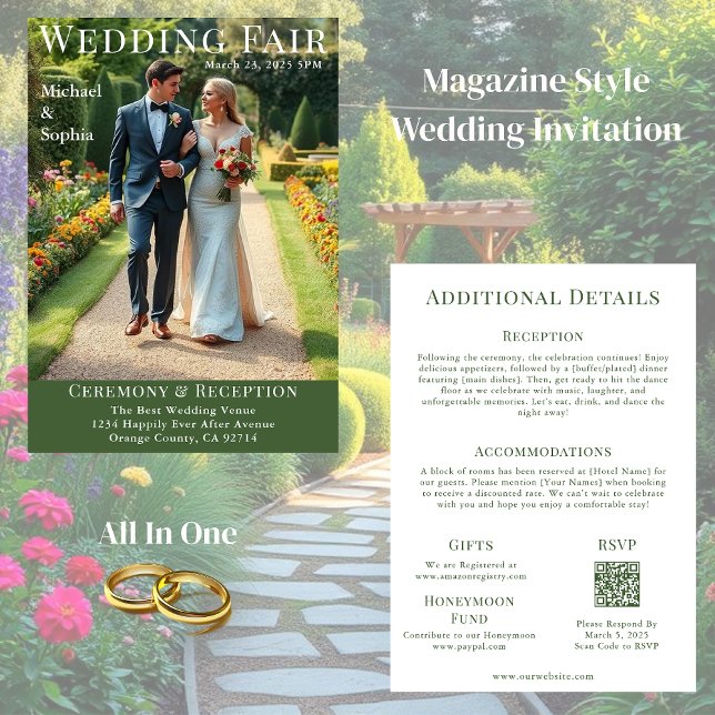 Invitation Magazine Couverture Jardin Mariage (Magazine Cover Garden Wedding  Invitation All in One)