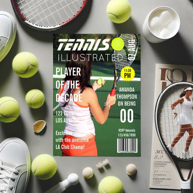 Invitation Magazine Couverture Pic Celebrity Tennis Anniversa (Magazine Cover Pic Celebrity Tennis Birthday Party Invitation)