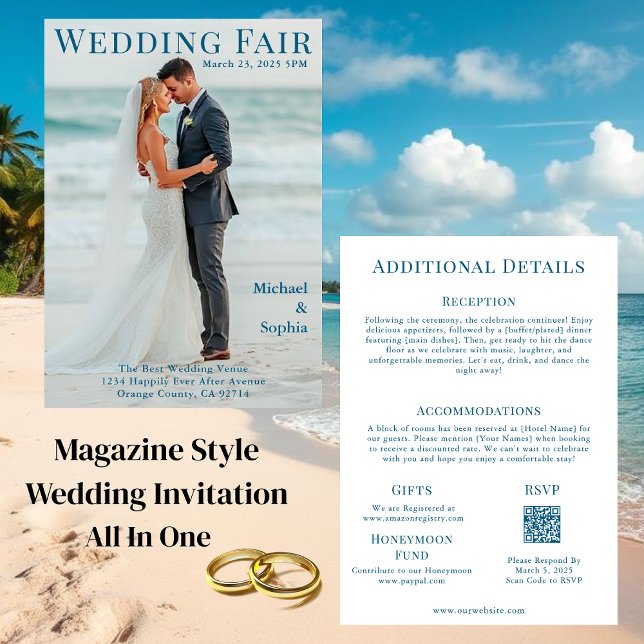 Invitation Magazine Cover Beach Wedding (Magazine Cover Beach Wedding  Invitation All in One)