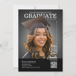 Invitation Magazine Cover Graduation Cap down Black