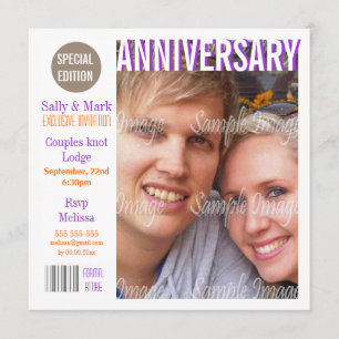 Invitation Magazine d'anniversaire violet orange PERSONNALISE