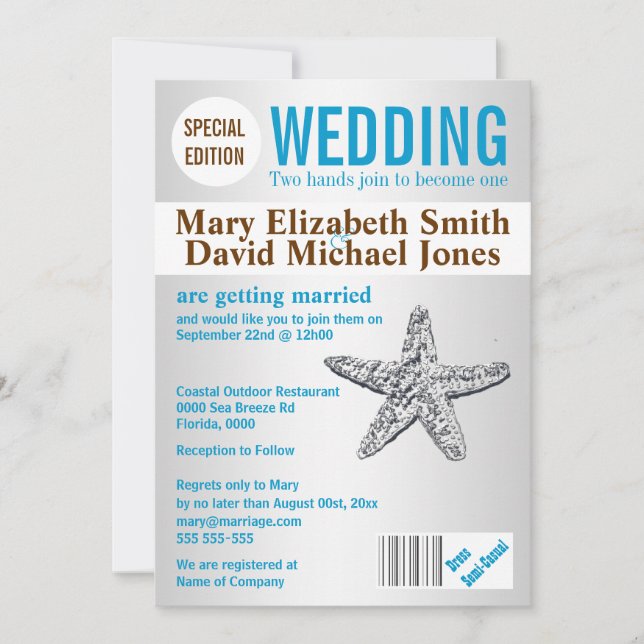 Invitation Magazine de mariage de la plage de Starfish PERSON (Devant)