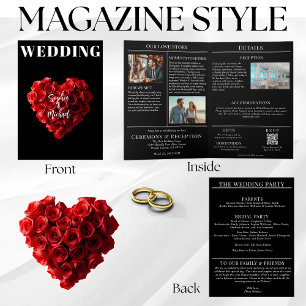 Invitation Magazine de Mariage Tout en Un Roses Rouges