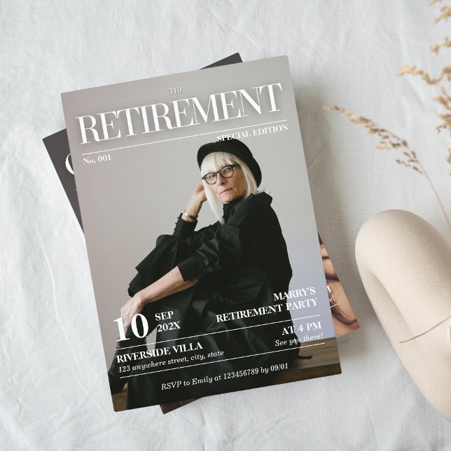 Invitation Magazine Éditorial Journal Retraite Photo (Retirement Magazine Cover Invitation)