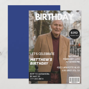Invitation Magazine Hommes Bleu marine Photo 83e anniversaire
