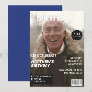 Invitation Magazine Marine bleu Photo Drôle 71e anniversaire