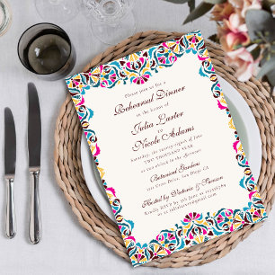 Invitation Magenta Bleu Fantaisiste Floral Dîner de Répétitio