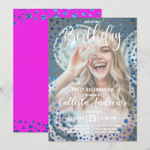 Invitation Magenta Blue Parties scintillant Confetti Photo An
