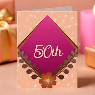 Invitation Magenta Diamant avec Feuilles Anniversaire I