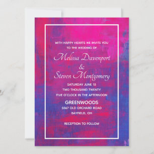 Invitation Magenta et Mariage Abstrait bleu