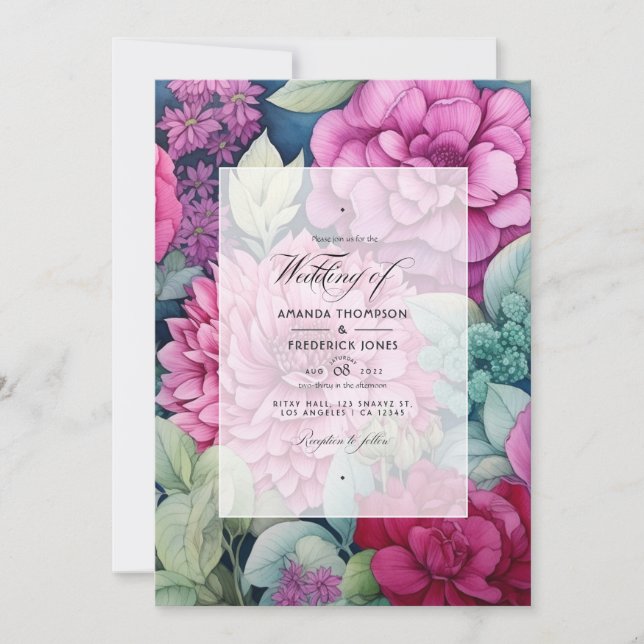 Invitation Magenta et Mariage de automne floral Sage (Devant)