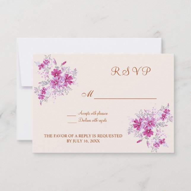 Invitation Magenta floral moderne RSVP (Devant)