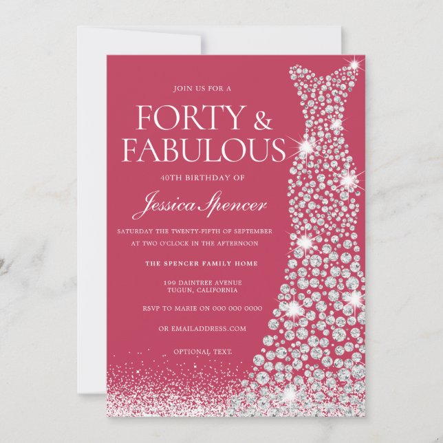 Invitation Magenta Forty & Fabuleuse robe de 40e anniversaire (Devant)