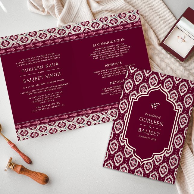 Invitation Magenta Ikat All in One Anand Karaj Sikh Mariage (Créateur téléchargé)