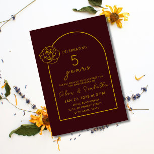 Invitation Magenta moderne et or 5e anniversaire Mariage