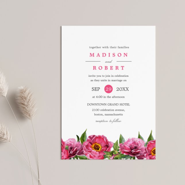 Invitation Magenta Peonies rose merveilleux Mariage frontalie (Créateur téléchargé)