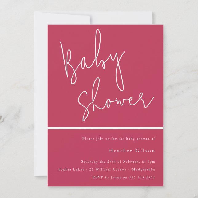 Invitation Magenta Pink Baby shower moderne tendance (Devant)