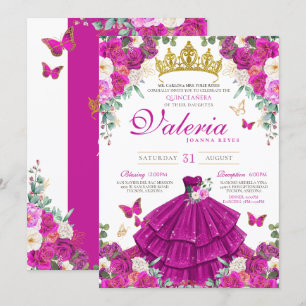 Invitation Magenta Purple Papillon rose Princesse Quinceañera