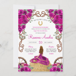 Invitation Magenta rose chaud Floral Ouest Charro Quinceanera