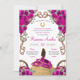 Invitation Magenta rose Floral Ouest Charro Quinceanera