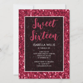 Invitation Magenta rose foncé pétillants Sweet 16 élégant scr