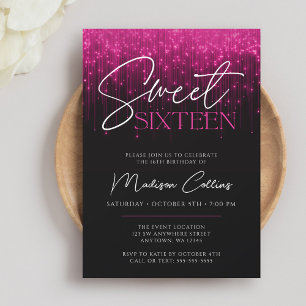 Invitation Magenta Rose Lumières Noir Sweet 16