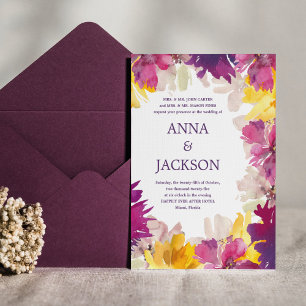Invitation Magenta rose violet Foral Jardin botanique Mariage