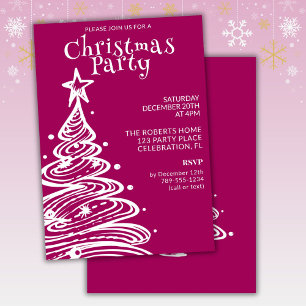 Invitation Magenta Rose White Christmas Tree Party