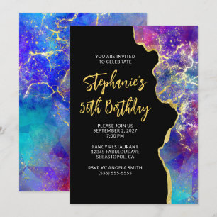 Invitation Magenta Royal Blue Fire Opal Gold 50e anniversaire