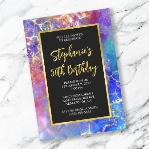 Invitation Magenta Royal Blue Golden Fire Opal 50e anniversai
