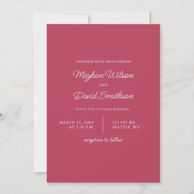 Invitation Magenta Simple Élégant Mariage moderne (Devant)