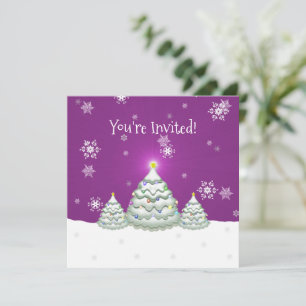 Invitation Magenta Snowy Christmas Tree