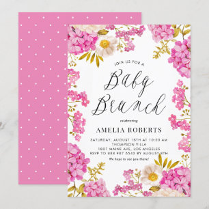 Invitation Magenta Watercolor Hydrangeas Floral Baby Brunch