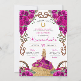 Invitation Magenta Western Charro Hot rose Floral Quinceañera