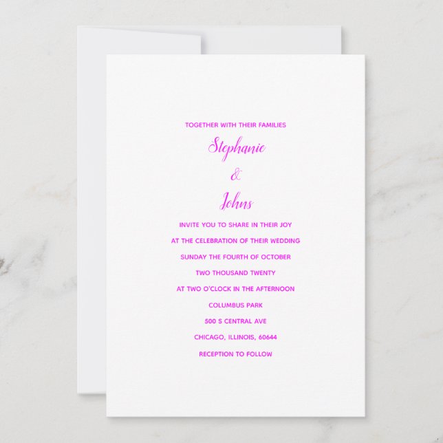 Invitation Magenta White Classic Minimal 2024 Mariage élégant (Devant)