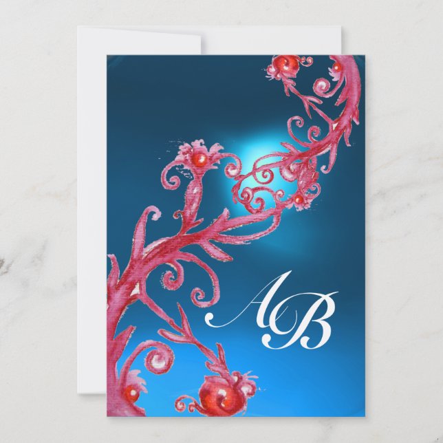 Invitation MAGIC BERRIES 4, champagne saphir rouge MONOGRAMME (Devant)