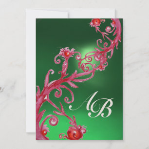 Invitation MAGIC BERRIES 4,MONOGRAMME rouge jade or