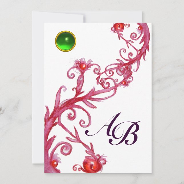 Invitation MAGIC BERRIES,MONOGRAM blanc vert rouge violet (Devant)