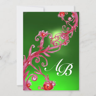 Invitation MAGIC BERRIES,MONOGRAM vert émeraude rouge