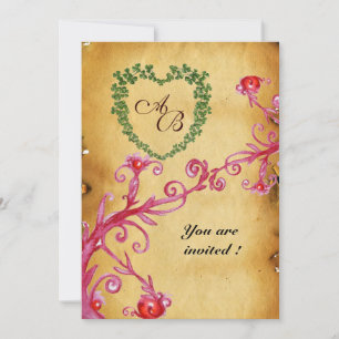 Invitation MAGIC BERRIES SHAMROCK HEART MONOGRAM parchemin