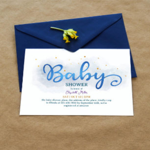 Invitation Magic Blue Watercolor Baby Boy Douche