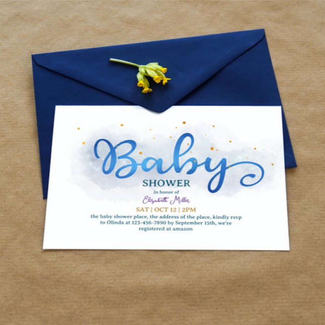Invitation Magic Blue Watercolor Baby Boy Douche (Créateur téléchargé)