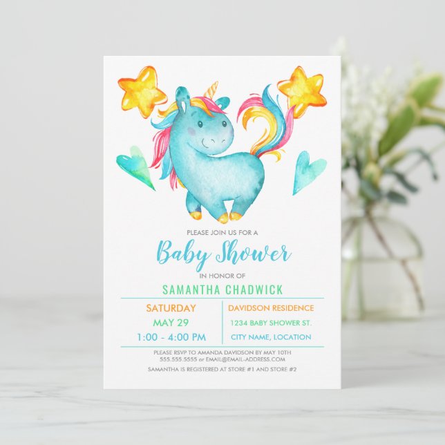 Invitation Magic Boys Unicorn Baby shower (Debout devant)