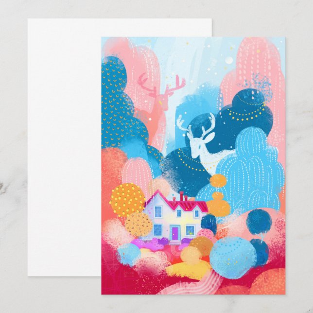 Invitation Magic Deer, mignonne House et un petit canard (Devant / Derrière)