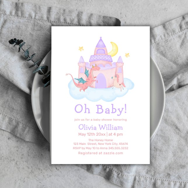 Invitation Magic Fairytale Dragon Unicorn Baby shower (Magic Fairytale Dragon Unicorn Baby Shower Invitation)