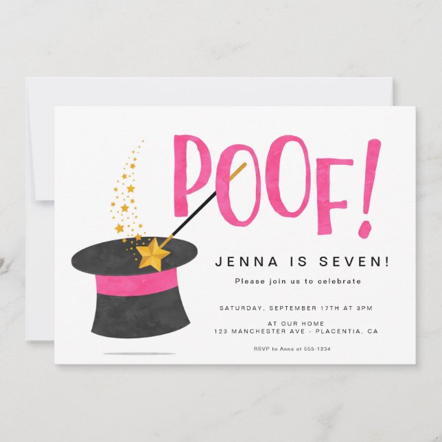 Invitation Magic fête d'anniversaire Fille Magicien (Devant)