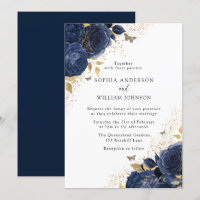 Magic Navy Indigo Blue Roses & Gold Mariage
