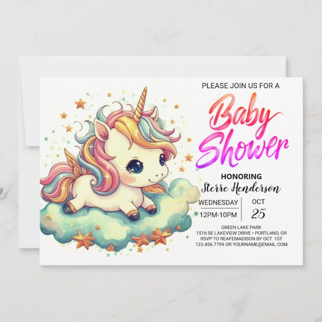 Invitation Magic Online Custom Unicorn Baby shower (Devant)