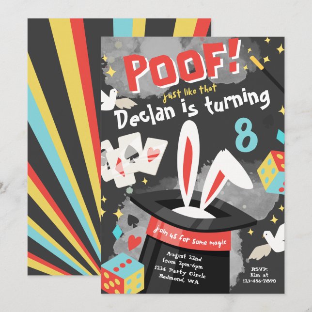 Invitation Magic Party | Invitation magique d'anni (Devant / Derrière)